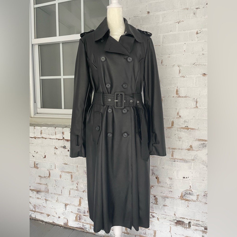 NY & Co black polyurethane trench coat — barely worn!